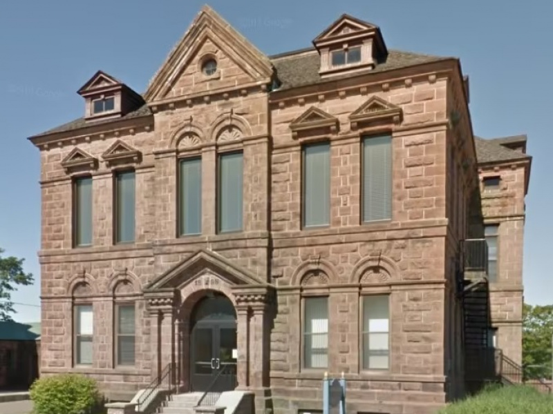 Two-story stone courthouse in Amherst, Nova Scotia.