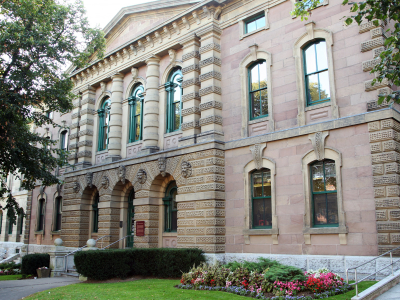 Provincial Court Building with gardens out front.